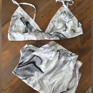 Nasty Gal white/purple marble silky lounge sleep set
